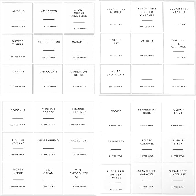 72 PCS Coffee Syrup Labels | Preprinted Waterproof Vinyl Syrup Labels - Image 8