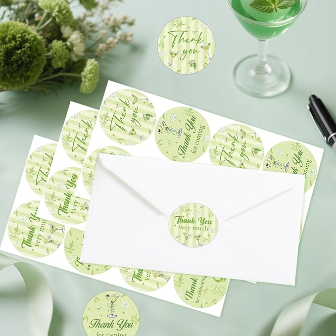 Serencatcher 80pcs Green Martini Thank You Stickers, Martini Theme Party Favors - Image 3