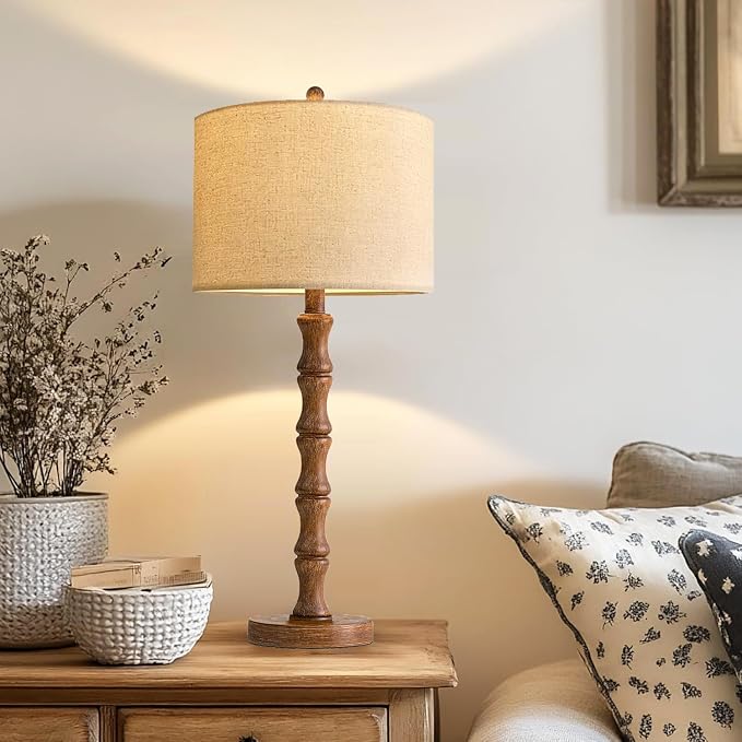 ILLMTW Wood Table Lamp Set of 2, Vintage Buffet Lamps Mid Century Bedside Lamp - Image 5