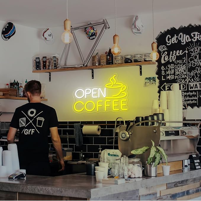 Open Coffee LED Neon Sign for Shops, Home Coffee Bar Essential, Espresso - Image 3
