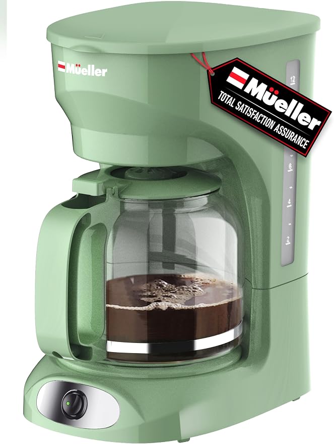 MUELLER HOME 12-Cup Drip Green Coffee Maker, Borosilicate Carafe, Reusable by MUELLERHOME