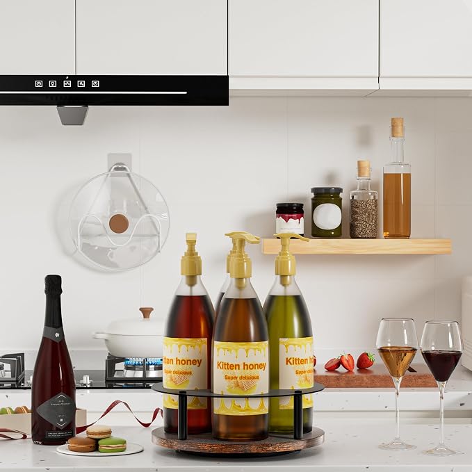 Invech Rotating Coffee Syrup Organizer, Wood Syrup Rack - Image 4