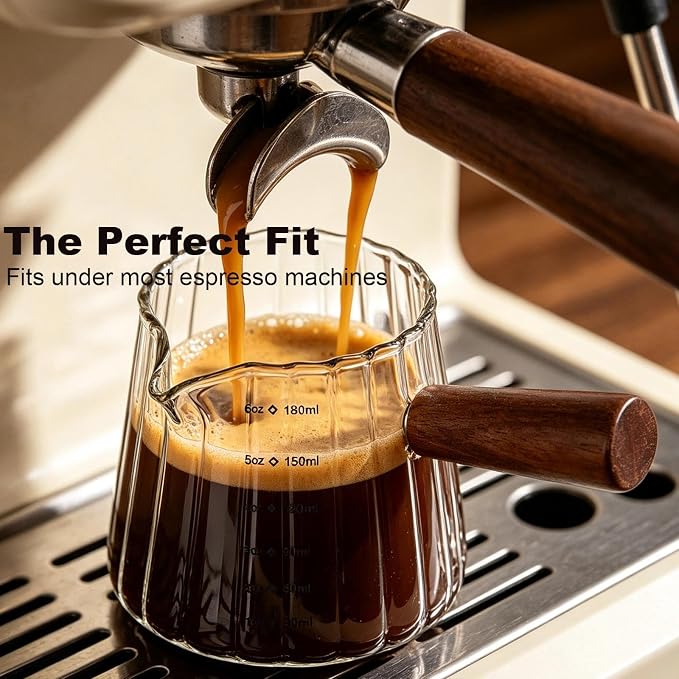 Wooden Handle Coffee Cup with Scale, Espresso Accessories Double Scale Glass - Image 5