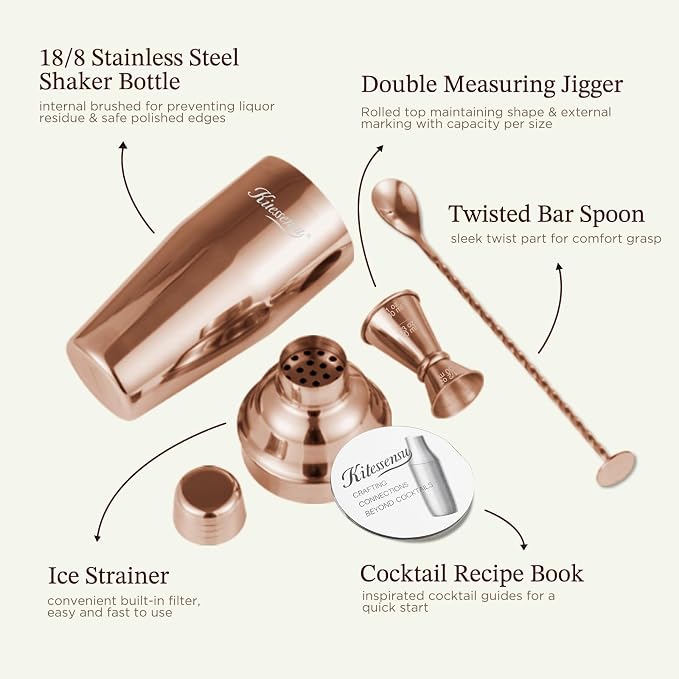 KITESSENSU Cocktail Shaker Set, Stainless Steel Bartending Kit - Image 5