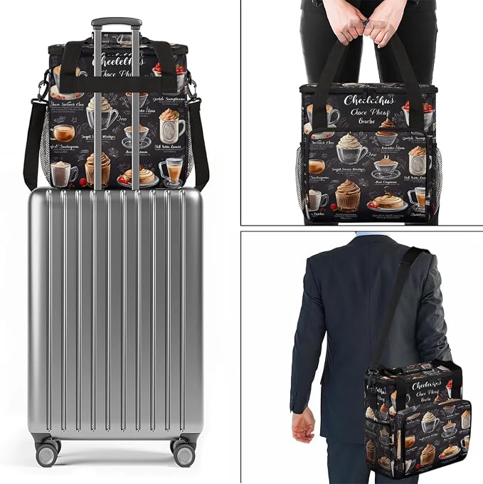 Coffee Cup Theme Coffee Maker Carring Bag, Large Insulated Storage Organizer - Image 7