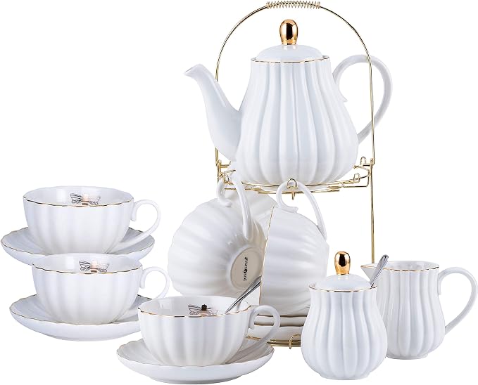 Jusalpha Serve for 6- Fine China White Coffee Cup/Teacup Set, 8 OZ Cups& Saucer by Jusalpha