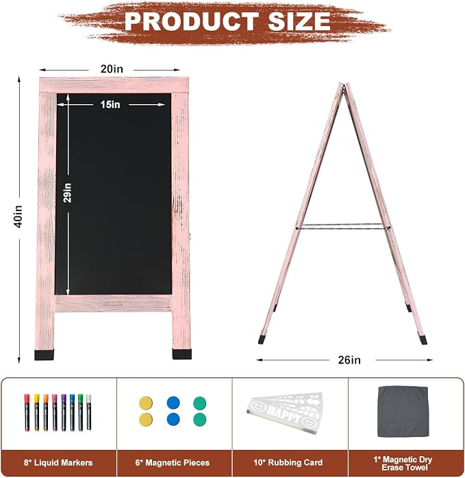 Wood Magnetic A-Frame Chalkboard Signs, Double-Sided Sidewalk Blackboard - Image 2