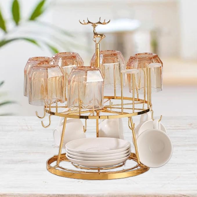 8 Cup Drying Rack Tea Cups Storage Rack Rotatable 8 Hooks Mug Draining Organizer - Image 3