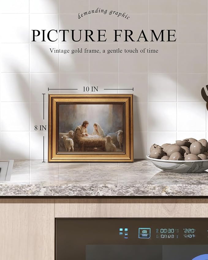 ARPEOTCY Gold Framed Christian Wall Art, 8x10 Inch Holy Family Canvas Print - Image 2