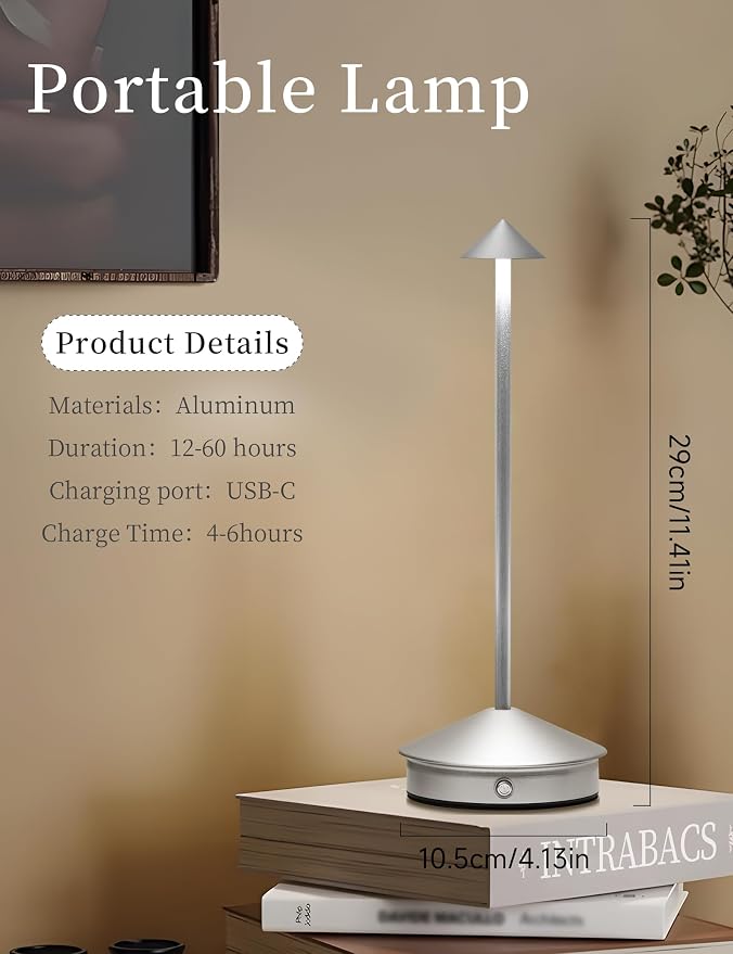Cordless Table Lamps, LED Rechargeable Desk Lamp, Portable Modern USB Battery - Image 4
