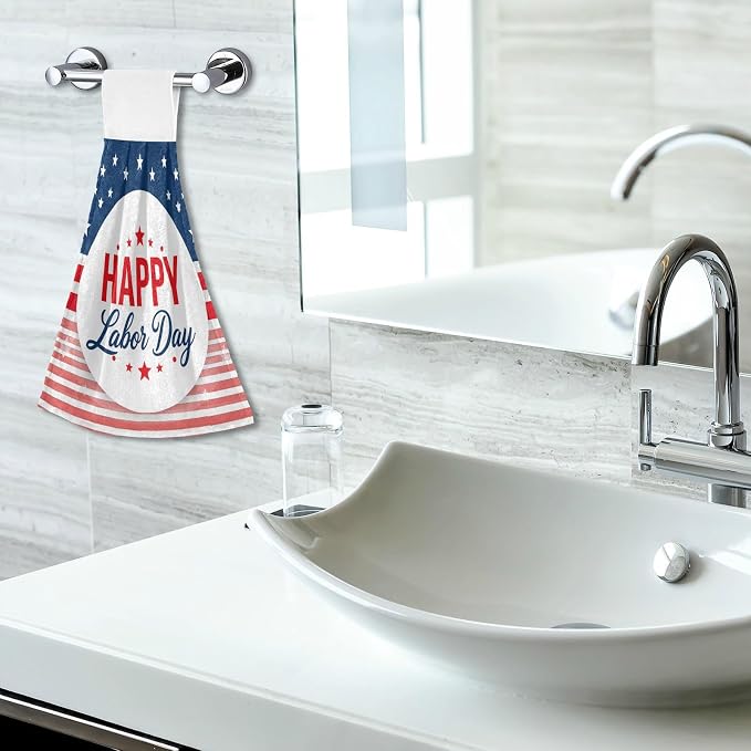Happy Labor Day Kitchen Hanging Towel 12 x 17 Inch USA Stars Flag Bath Hand Tie - Image 7