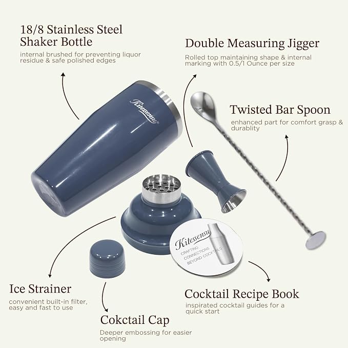 KITESSENSU Cocktail Shaker Set, Stainless Steel Martini Shaker - Image 2