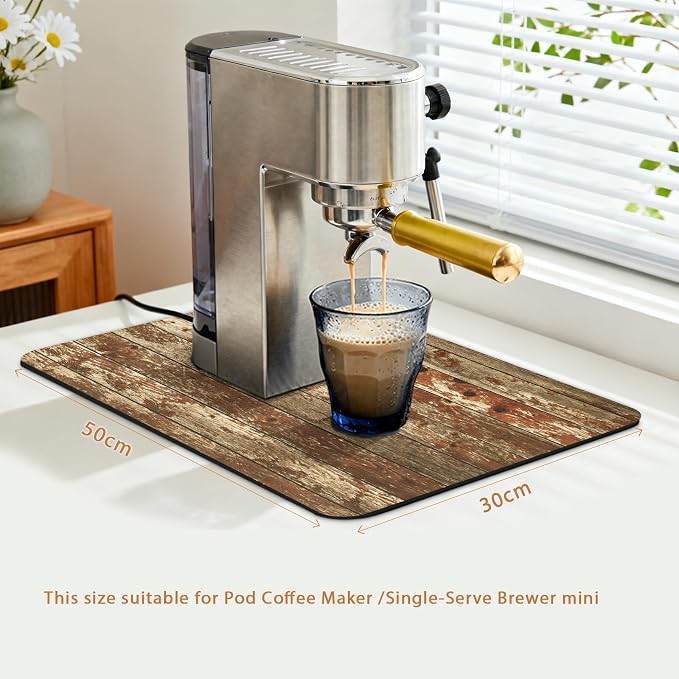 Coffee Mat 19x12 Inch, Wood Grain Coffee Machine Mat, Absorbent Hide Stain - Image 2