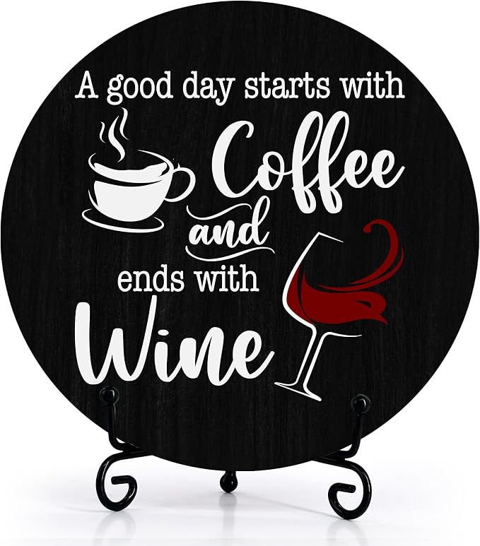 Coffee And Wine Desk Decor Sign, Rustic Funny Wooden Box Plaque, A Good Day by Zmyollo