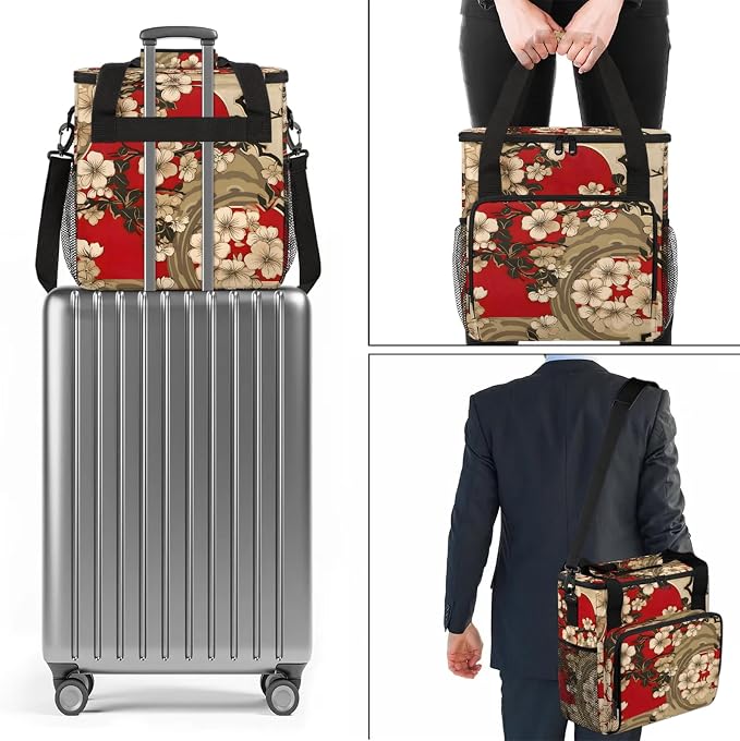 Cherry Flower Coffee Maker Carring Bag, Large Insulated Storage Organizer Case - Image 7