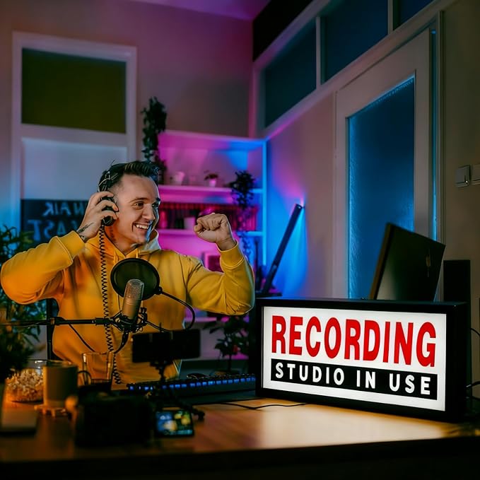 RECORDING STUDIO IN USE Light Box Recording Red LED Neon Lights Wall Mountable - Image 2