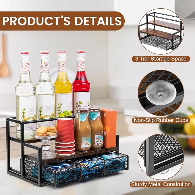 Coffee Syrup Organizer for Coffee Bar, 3-Tier Metal Station - Image 7