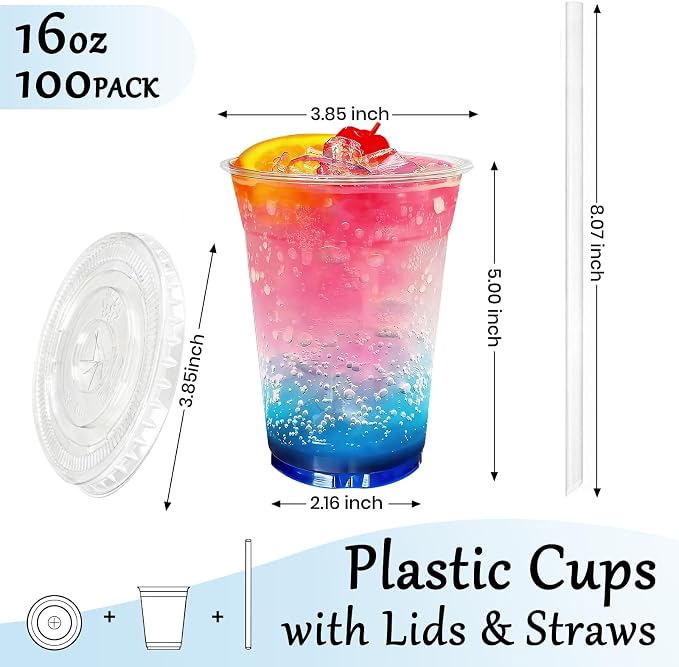 100 Pack 16 oz Clear Plastic Cups - Image 2