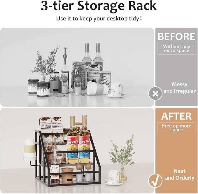 Coffee Syrup Rack Organizer, 3 Tier Countertop Storage Shelves, Kitchen Storage - Image 5