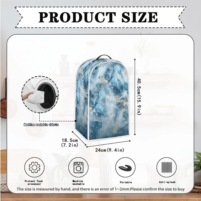 doginthehole Blender Cover and Toaster Cover 2 Slice Aesthetic Blue Gold Marble - Image 4