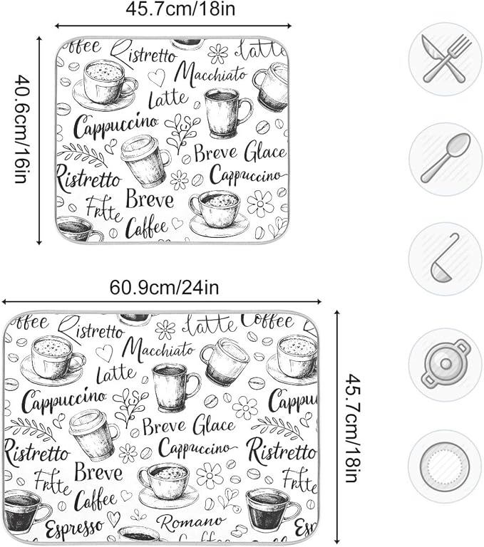 Coffee Cups Print Dish Drying Mat - Image 3
