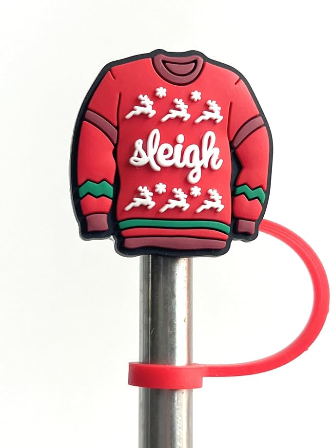 6 Pack 8mm Fun Christmas Straw Toppers Sleigh Tree Snowflake Santa - Image 3