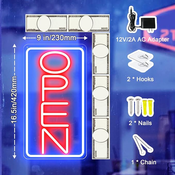 16.5" X 9" Led Neon Open Signs for Business 12V/2A Ultra Bright Led Neon Open - Image 3