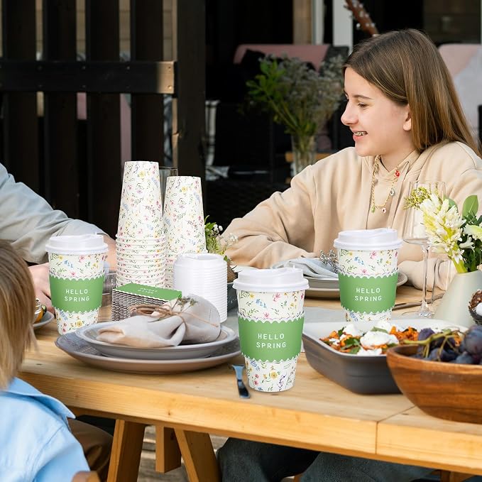 Whaline 50 Pcs Spring Floral Disposable Coffee Cups - Image 6