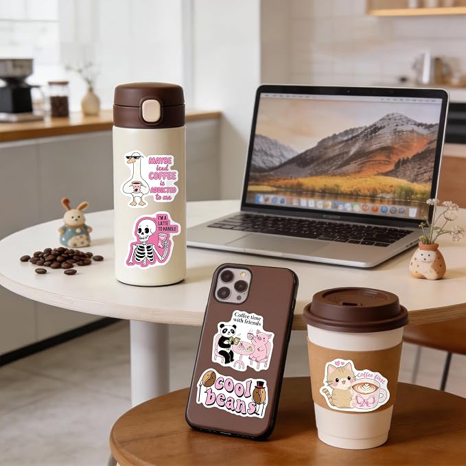 100 Pieces Funny Coffee Stickers -Vinyl Coffee Bottle Sticker - Image 7