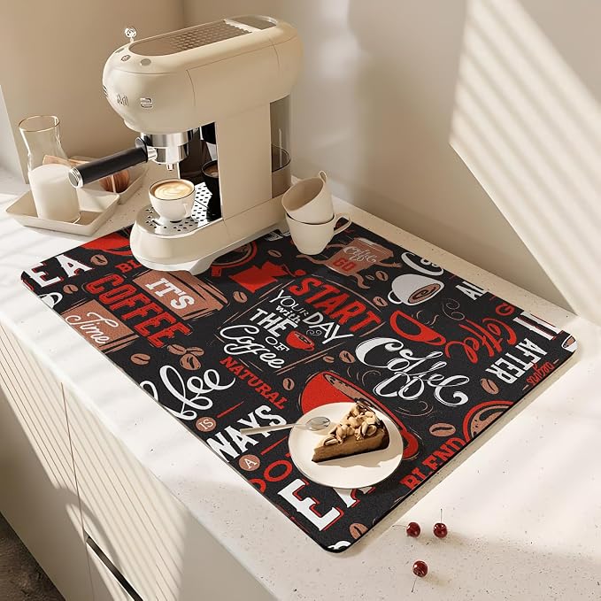 Coffee Bar Mat Rubber Dish Drying Mat by PtRug
