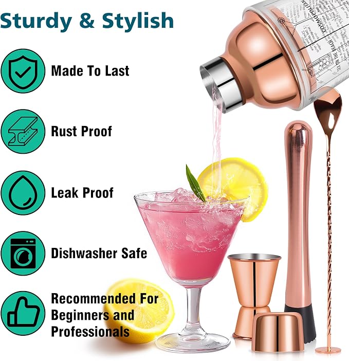14oz Glass Cocktail Shaker Set, Martini Mixer Shaker - Image 7