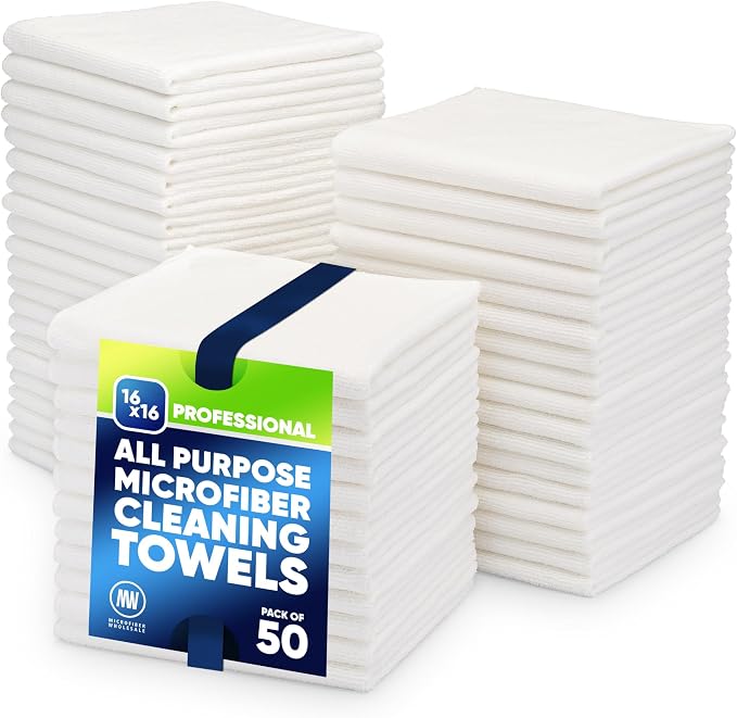 Microfiber Wholesale White Microfiber Cleaning Cloths, 50 Pack 16x16 – by MicrofiberWholesale