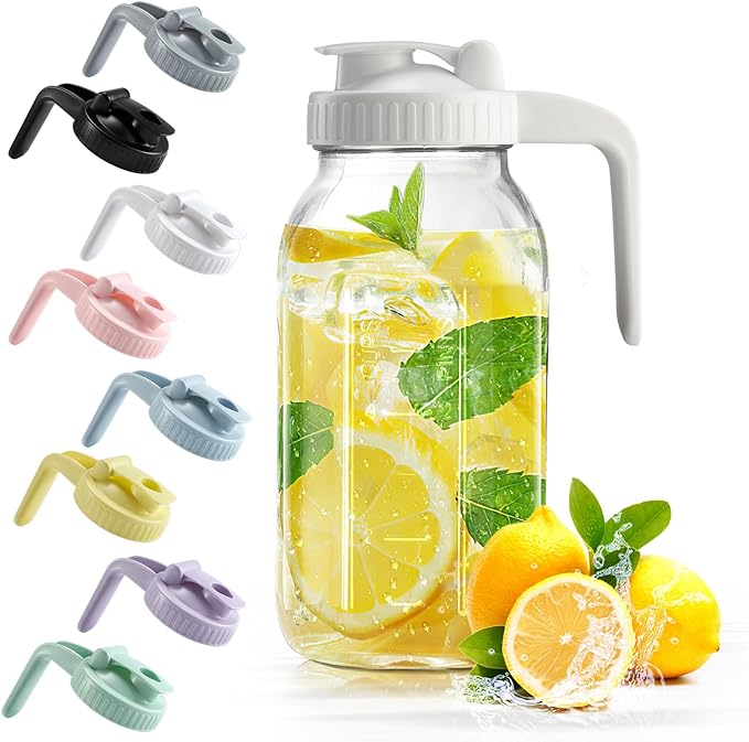 Mason Jar with Pour Spout Lid V-shaped, 2 Quart Iced Tea Pitcher Double Leak by miradexic