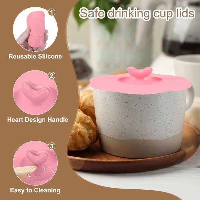 uxcell 3Pcs Silicone Cup Covers, 4.72" Heart Universal Cup Lids Reusable - Image 3