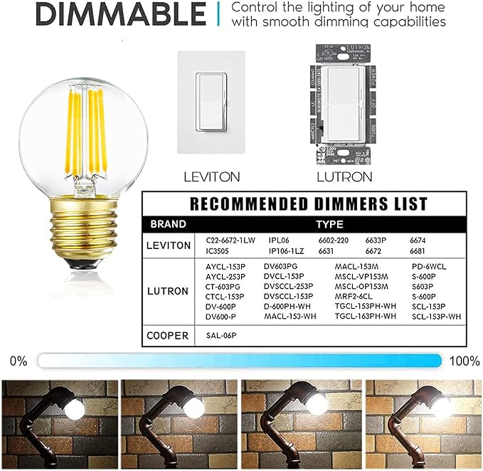 Dimmable E26 Edison Bulb G16.5 Light Bulb 6W Equal 60 watt AC120V Daylight - Image 3
