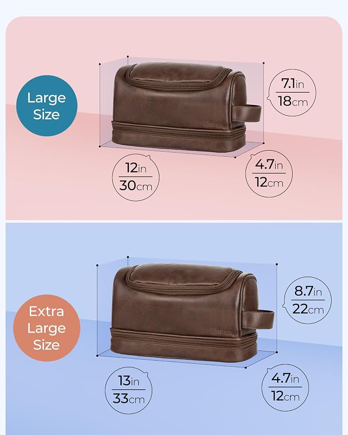 Elviros Toiletry Bag for Mens PU Leather Travel Organizer Kit - Image 7