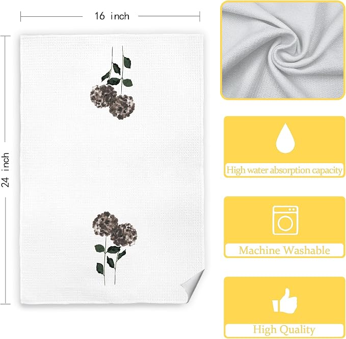 Black Hydrangea Flowers Floral Kitchen Towels Set of 2, Hydrangea Decorative - Image 7