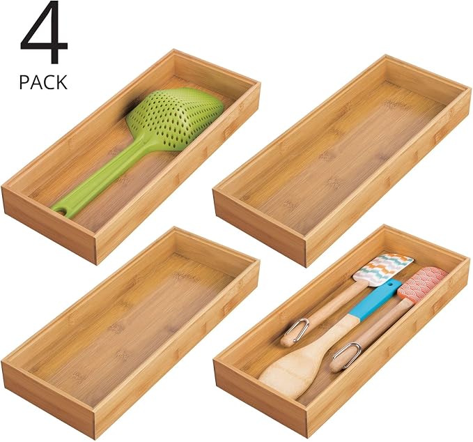 mDesign Wooden Bamboo Drawer Organizer - Image 2