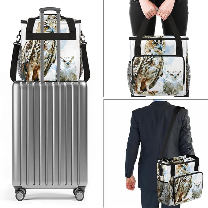 Cool Bird Owl Coffee Maker Carring Bag, Large Insulated Storage Organizer Case - Image 7