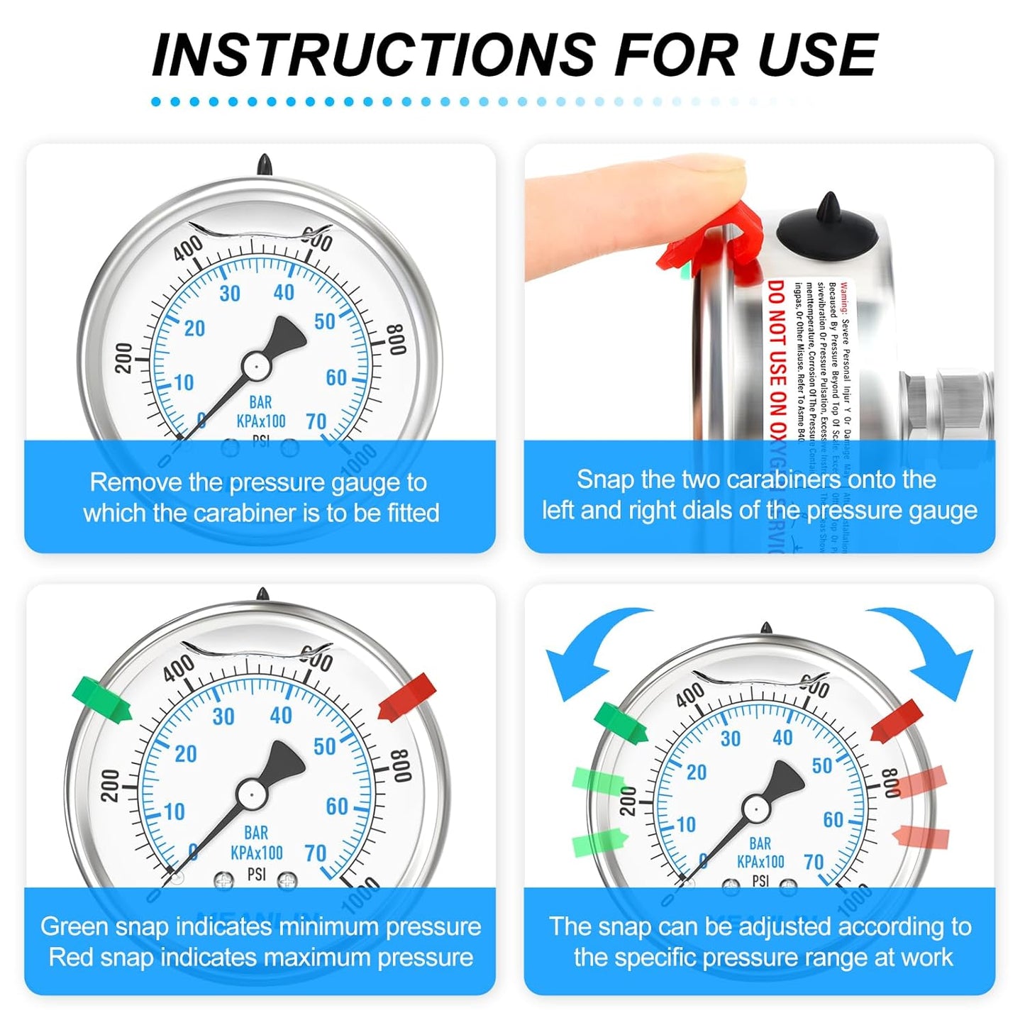 MEANLIN MEASURE 0~1000Psi Stainless Steel Liquid Filled Pressure Gauge 2.5" FACE DIAL 1/4" NPT for WOG Water Oil Air Back Mount with Stainless Steel Hex Bushing and Snaps