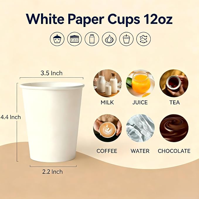 12 oz Disposable Paper Cups 300 Pack - Image 2