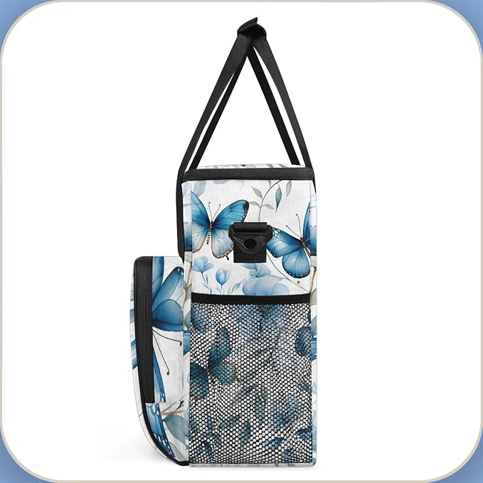 Butterfly Blue Floral Coffee Maker Carring Bag, Large Insulated Storage - Image 4