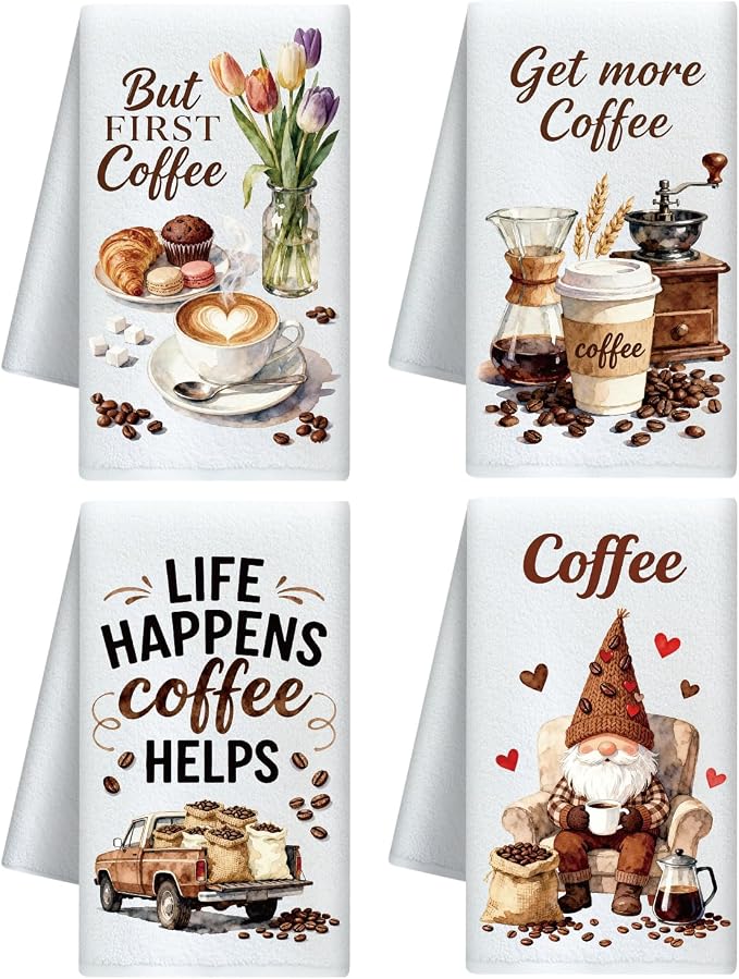 CUTHOLLOW Coffee Decorative Kitchen Towels Set of 4, 15.74"x23.62" Soft & by CUTHOLLOW