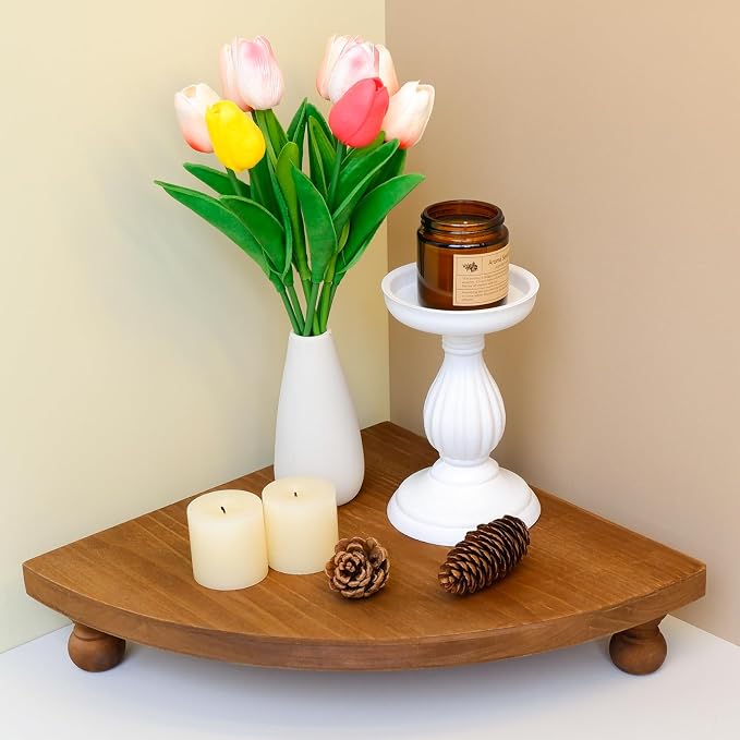 Corner Counter Wood Shelf, Rustic Pedestal Stand, Farmhouse Corner Shelves Stand by Toolteng