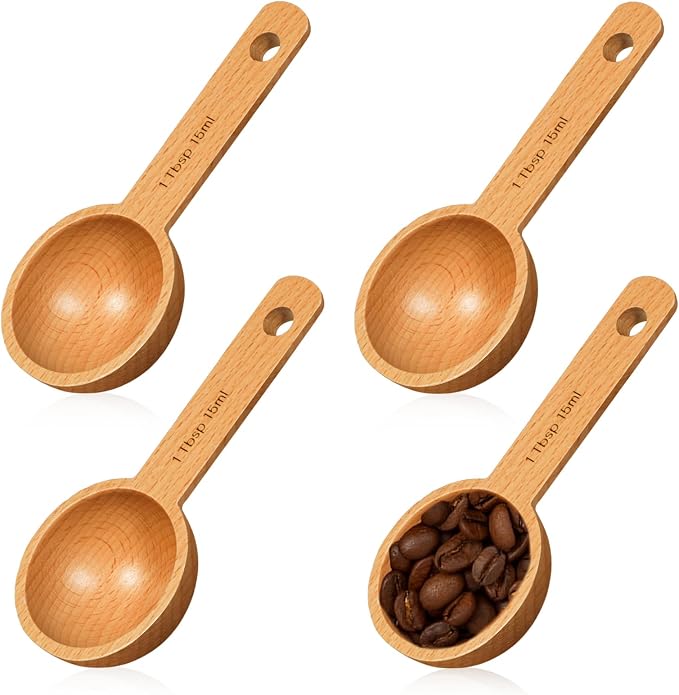 4 Pack Wooden Small Scoops for Jars, 1 Tablespoon Coffee Scoop in Beech Wood by Unknown