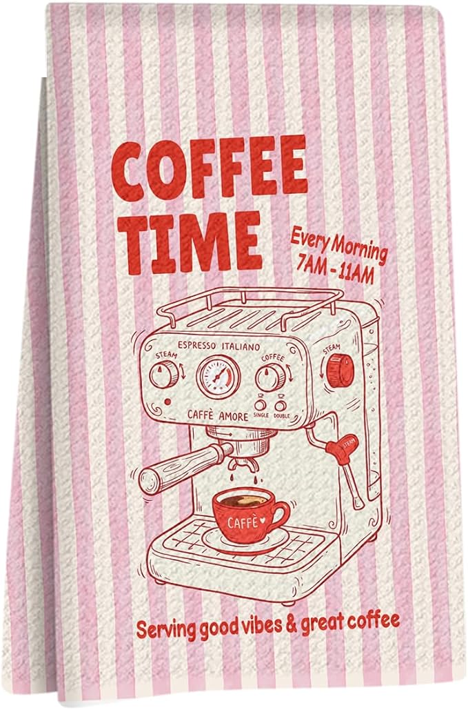Retro Coffee Time Kitchen Towels, Vintage Espresso Machine Dish Towels by Unknown