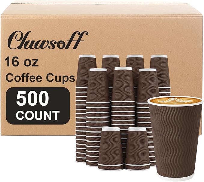 Clawsoff 500 Pack 16 oz Disposable Coffee Cups No Lids, Insulated Ripple Wall by BuyNow