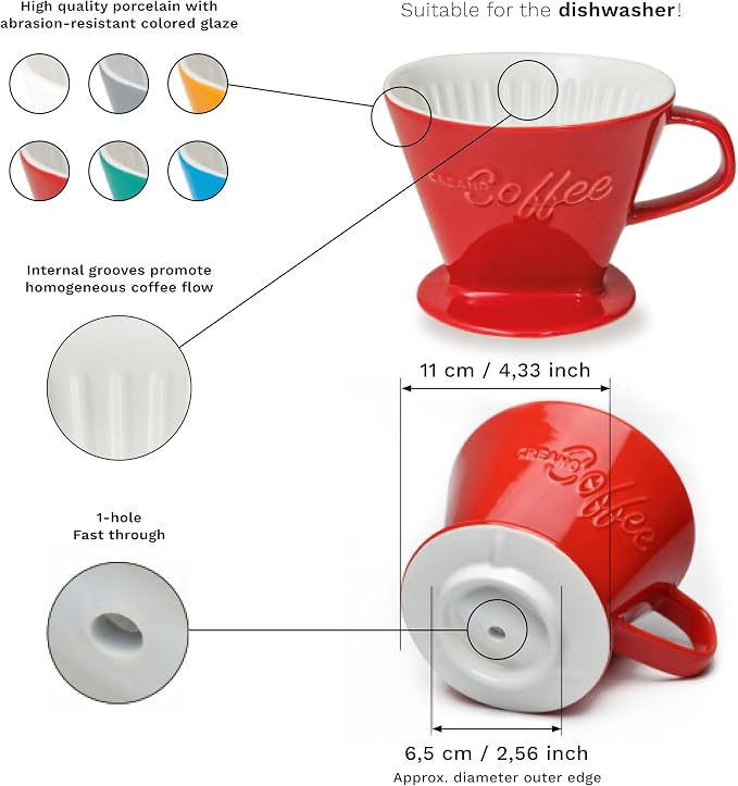 Creano XXL Porcelain Coffee Dripper Red - Image 6