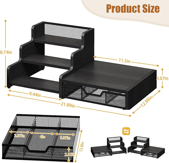 Coffee Station Organizer with K Cup Holder, 28 Pod Capacity, 3-Tier Syrup Rack - Image 2