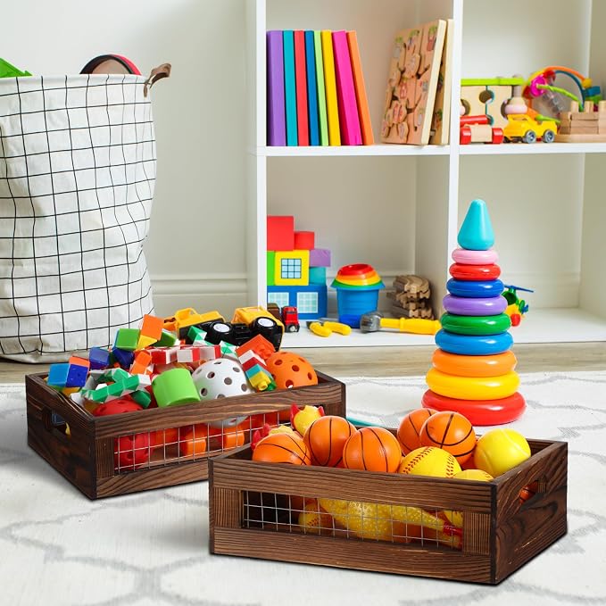FillTouch 4 Pcs Wooden Nesting Countertop Baskets 4 Size Wooden Storage Box - Image 6